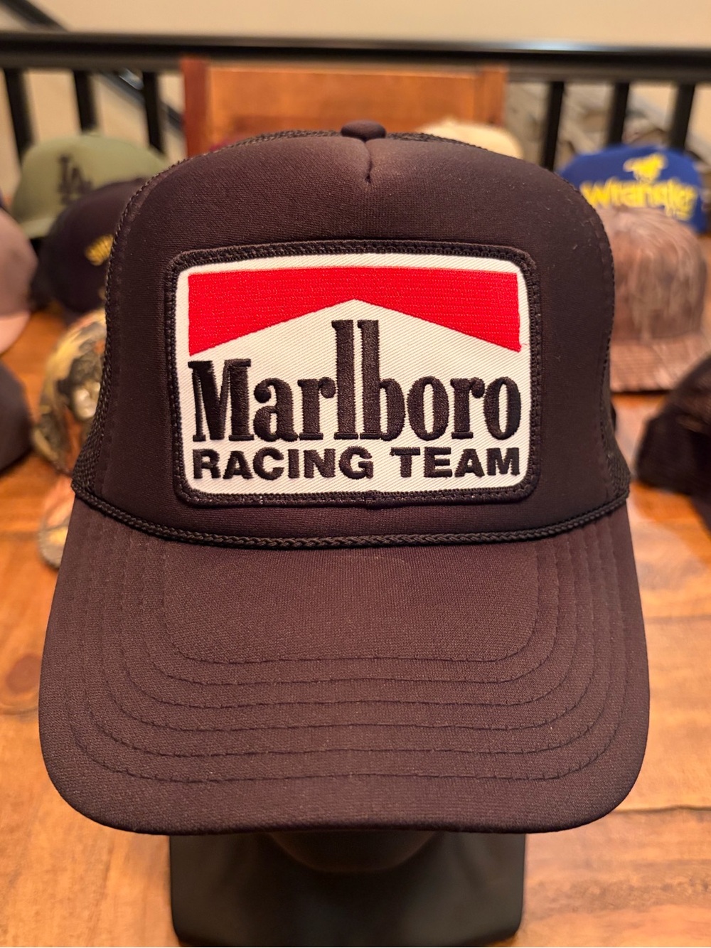 Marlboro Racing Team Black Trucker Cap with Red & White Patch